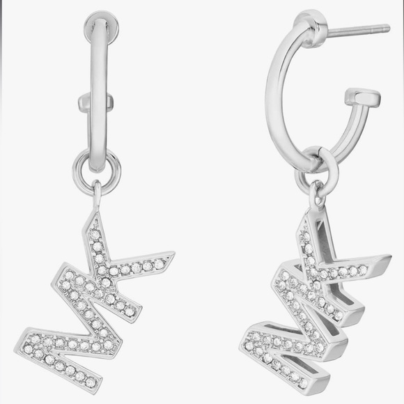 Michael Kors Pave MK Dangle Earrings Gold-tone NWT - Picture 1 of 3